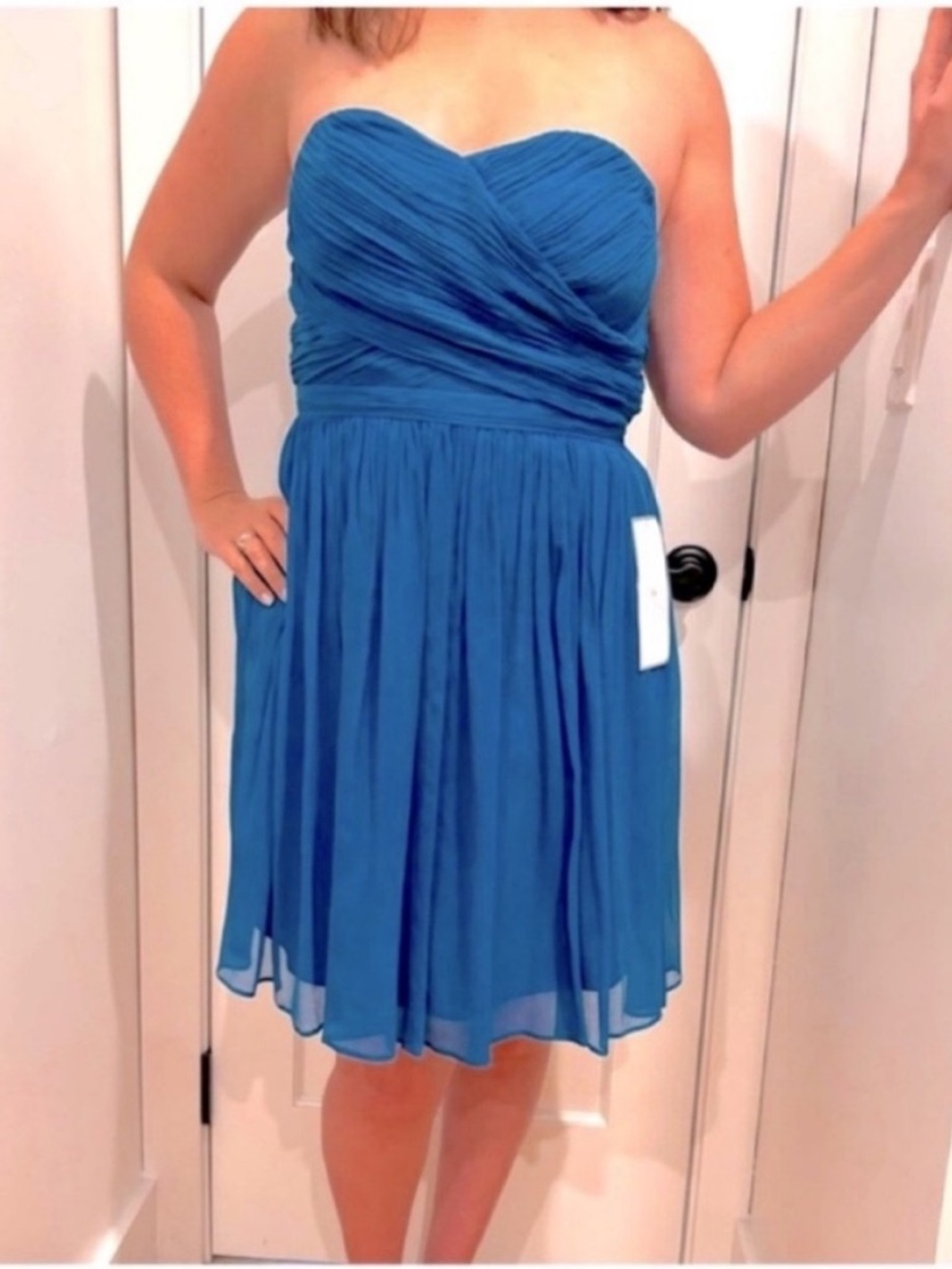 J. Crew NEW Silk Strapless Dress Blue Hits Most Just Above Knee Womens 8 Summer